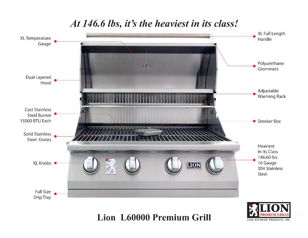 Lion Premium Grill <br> 32 Inch 4 Burner - L60000 - Natural Gas - 65623