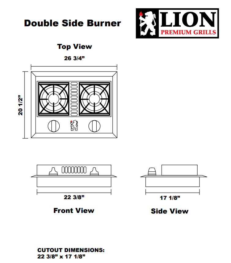 Lion Premium Grill <br> Double Side Burner Natural Gas - L1634