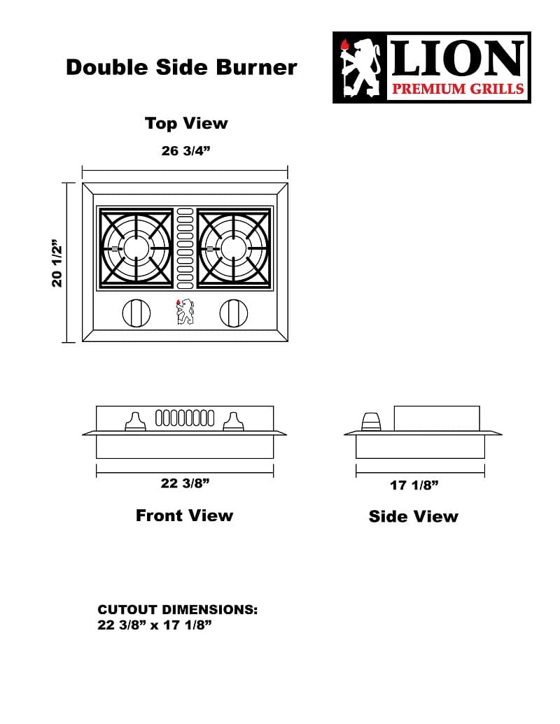 Lion Premium Grill Double Side Burner Propane L1707 Texas Outdoor